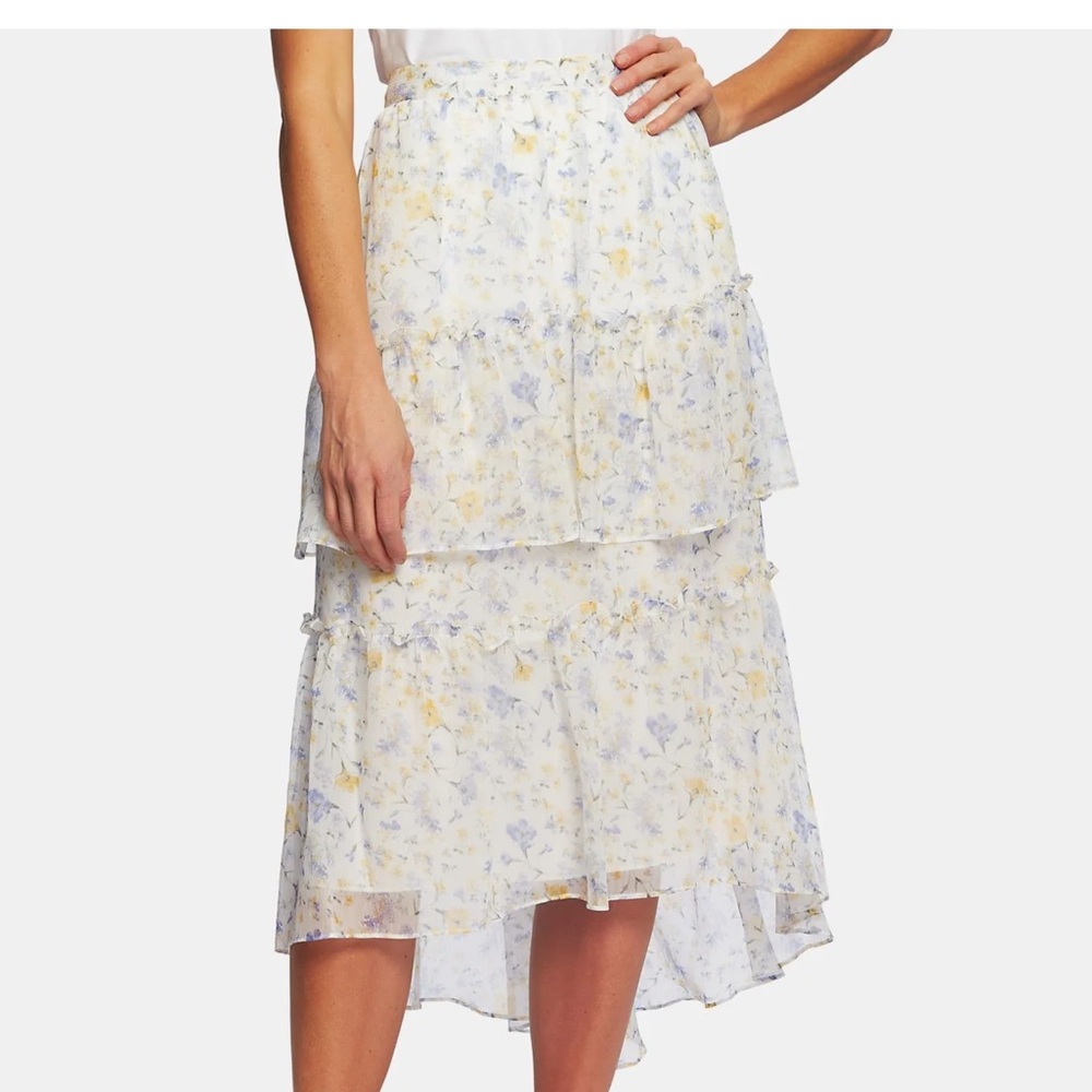 CeCe Floral Tiered Midi Skirt